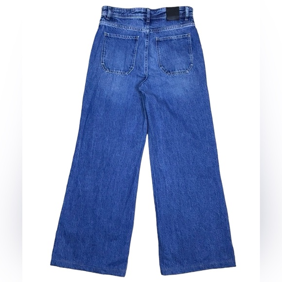 Massimo Dutti Womens Wide Leg Jeans with Pockets - High Rise - Mid Wash - Sz 4 - Picture 13 of 16